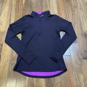 Under Armour Sweater Womens Small Purple Long Sleeve 1/4 Zip Mock Running Gym